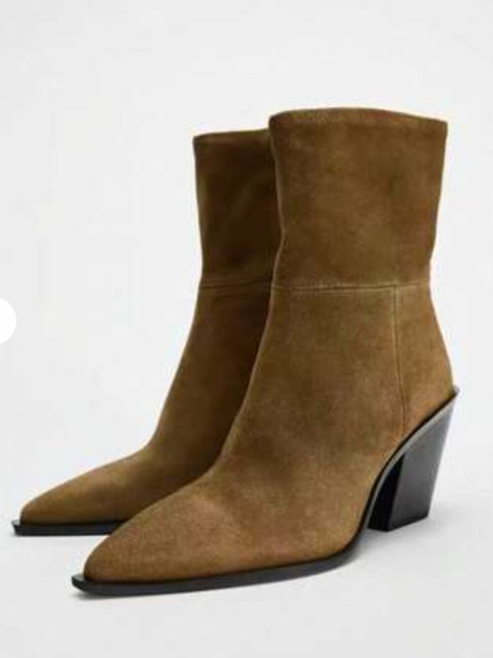 Zara Brown Suede Ankle Boots Pointed Toe Block Heel Western Chic Size 8